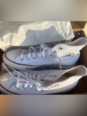 Converse White High Top Sneakers with Silver Eyelets
